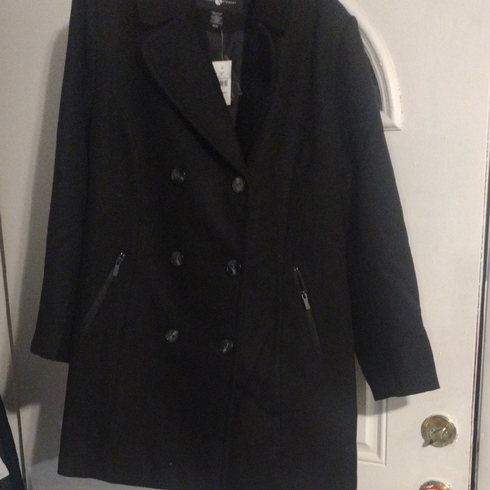 Black Double-Breasted Pea Coat with Wide Lapels